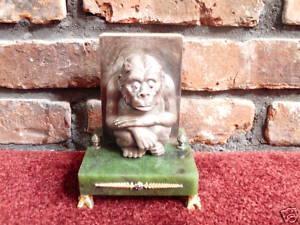 ANTIQUE RUSSIAN MONKEY MATCH HOLDER SILVER DIAMONDS 