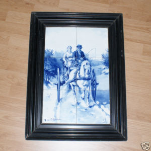 Framed Delft Porceleyne Fles tile panel Horse from 1888