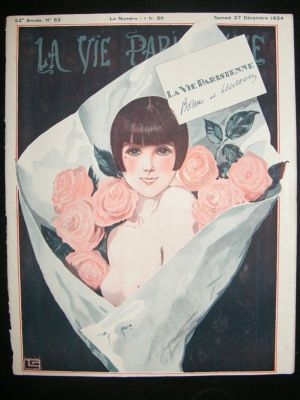 La Vie Parisienne Art Deco Print 1924 Nude Lady with Roses by Leonnec