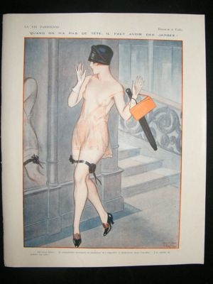 La Vie Parisienne Art Deco Print 1924 Nude/Risque Lady with Garter by Vallee