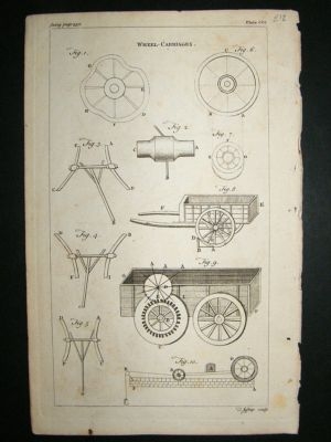 Machines Wheel-Carriages:1755 Antique Print.