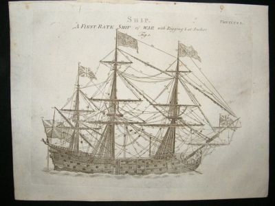Military, 1795: War Sail Ship designs, set of 3 antique