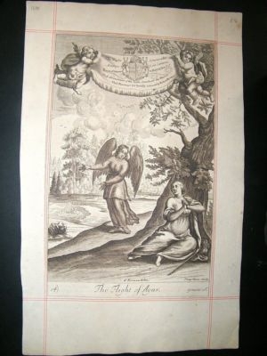 Religious 1690 Flight of Agar, Angel, Folio Print, Blom