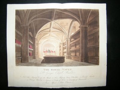 UK: 1820 Hand Col Aquatint, Royal Vault, London, Ackermann, Fine