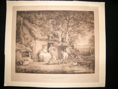 Joseph Grozar after George Morland: 1793 LG Folio Mezzotint. The Happy Cottagers