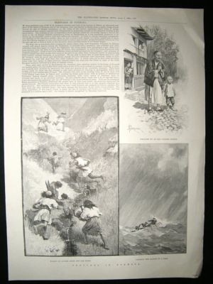 Taiwan Formosa: 1890 Folio Antique Print. ILN