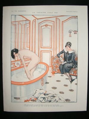 La Vie Parisienne Art Deco Print 1924 Nude Lady Bathing by Fabiano