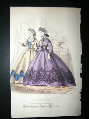 Fashion Print: April 1864, Antique Hand Coloured.