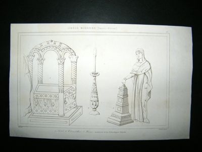 Greece: C1850 Steel Engraving Chandellier etc.