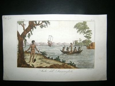 Pacific: C1830 Hand Col Etching, Natives, Baots