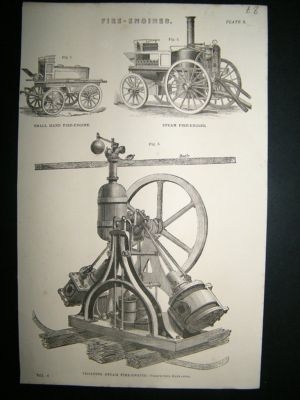 Fire Engines: C1875 Antique Print