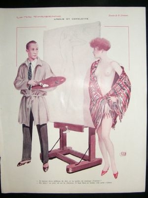 La Vie Parisienne Art Deco Print 1929 Artist with Nude