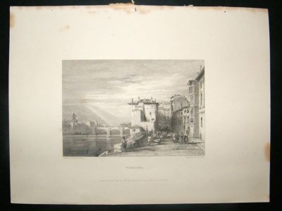 Italy: 1834 Steel Engraving, Verona Print.