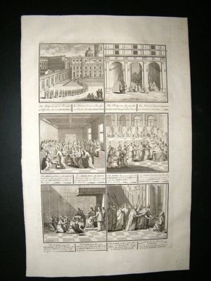 Italy 1730s Pilgrims, Pope Worship, Rome. Folio Antique Print. Picart