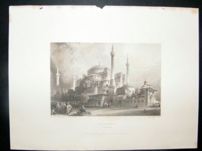 Turkey: 1834 Steel Engraving, St. Sophia, Constantinopl