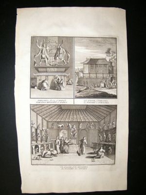 Japan 1730s Pagoda of The Monkies. Folio Antique Print. Picart
