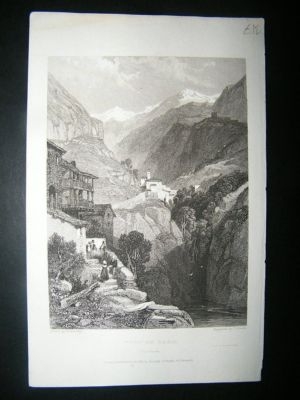 Italy: 1832 Steel Engraving, Fort De Bard, Aosta Valley