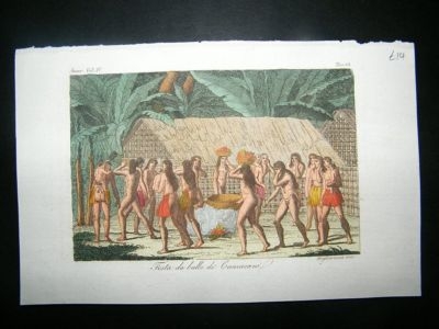Brazil: C1830 Hand Col Etching, Native Indians