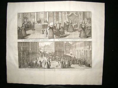 Germany 1730s Lutherans Funeral, Augsburg. LG Folio Antique Print. Picart
