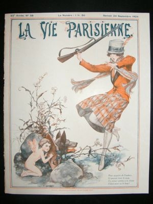La Vie Parisienne Art Deco Print 1924 Lady Hunter and Cherub by Herouard