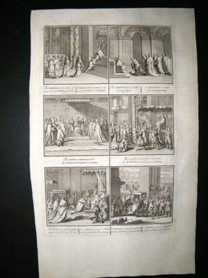 Religious 1730s Jews Presenting, The Pentateuch to Pope. Folio Antique Print. Pi