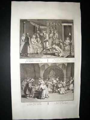 Persia 1730s Baptisim, Parsi Nuptial Ceremony. Folio Antique Print. Picart