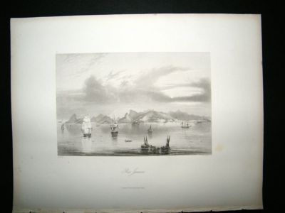 Brazil: 1847 Steel Engraving, Rio de Janeiro, Ships, Antique Print