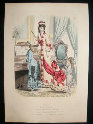 French Children Fashion Print & Piano: 1876 Folio, Hand