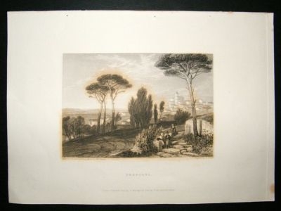 Italy: 1834 Steel Engraving, Frescati Print