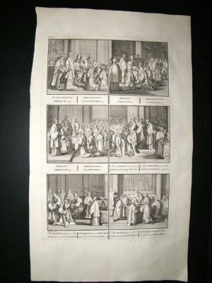 Religious Catholics 1730s Ordination. Folio Antique Print. Picart
