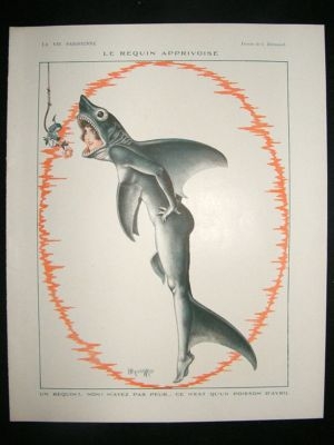 La Vie Parisienne Art Deco Print 1924 Lady in Shark Costume by Herouard