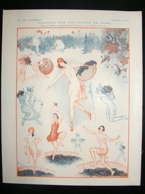 La Vie Parisienne Art Deco Print 1924 Risque Winemaking by Vallee