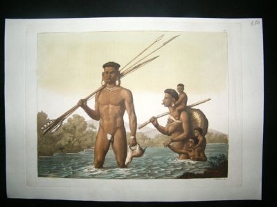 Paraguay: C1820 Folio Aquatint. Nude Natives. Hand Colo