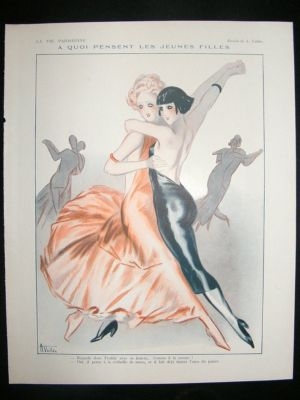 La Vie Parisienne Art Deco Print 1924 Dancing Risque Ladies by Vallee