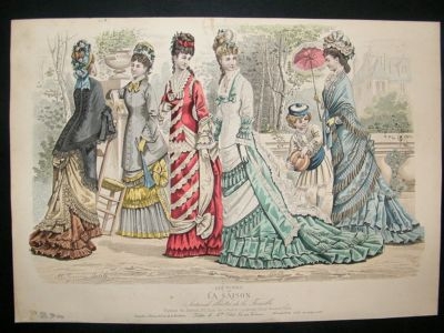 French Fashion Print: 1877 Folio, Hand Col, #406