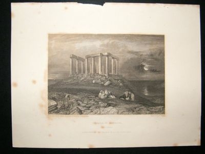 Greece: 1834 Steel Engraving, Temple of Minerva Print