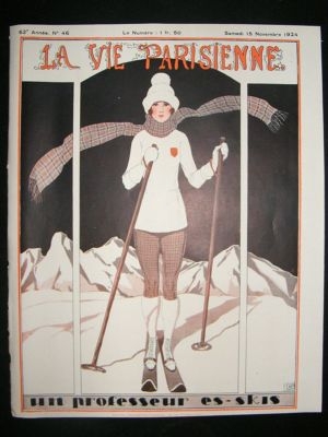 La Vie Parisienne Art Deco Print 1924 Pretty Lady Skiing by Leonnec