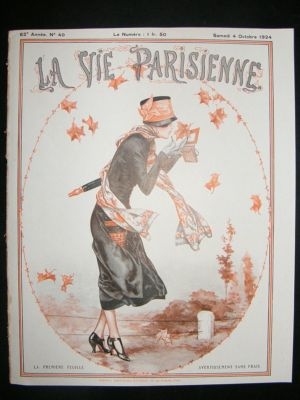 La Vie Parisienne Art Deco Print 1924 Pretty Lady in Autumn by Herouard