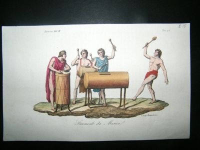Americas: C1830 Hand Col Etching, Musical Instruments