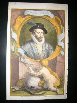 Jacobus Houbraken: 1743 Walter Raleigh Portrait, Globe