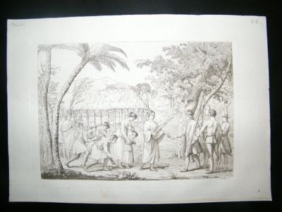 Pacific Tahiti: C1820 Folio Aquatint. Queen and Capt.Wa