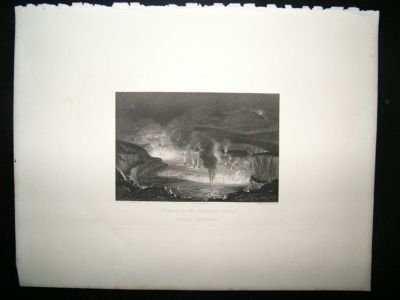 USA Hawaii: 1846 Steel Engraving, Volcano Eruption Prin