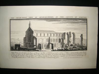 Buck: 1738 Folio Architecture print, South West View of Brinham Priory, Norfolk