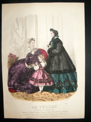 Fashion Print: 1860's hand coloured Le Follet #2397