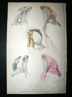 Fashion Print: May 1861, Headresses, Antique Hand Colou
