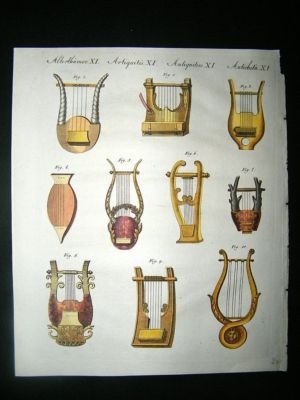 Bertuch: C1800 Ancient Musical Instruments Hand Col Pri