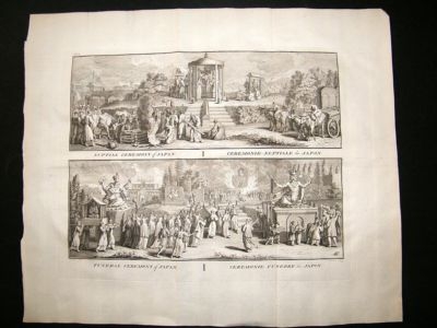 Japan 1730s Funeral Ceremony. LG Folio Antique Print. Picart