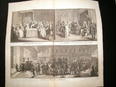 UK, Religious 1730s Baptism, Funeral. LG Folio Antique Print. Picart