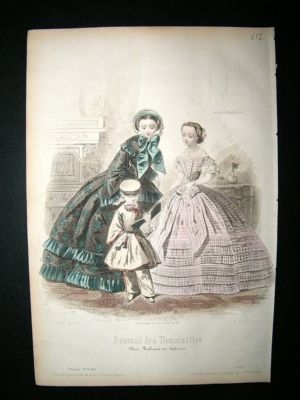 Fashion Print: 1860 Ladies & Child #6, Hand Coloured