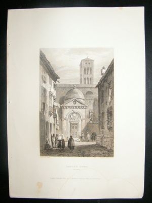 Italy: 1834 Steel Engraving, Dante's Tomb, Ravenna Prin